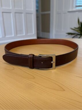 Oak Street Bootmakers Brown Leather Dress Belt Chromexcel Silver-tone Buckle 38